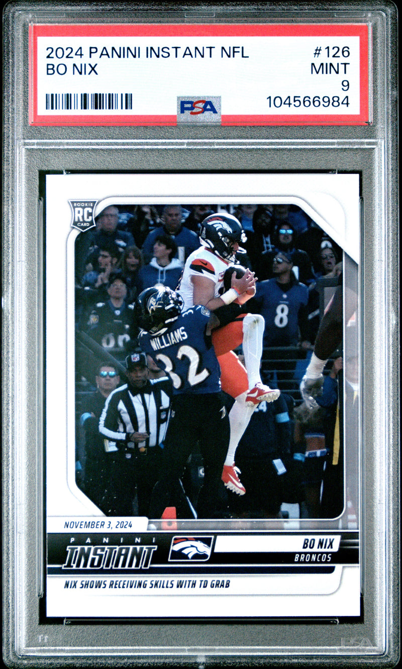 Graded 2024 Panini Instant NFL Bo Nix #126 Rookie RC Football Card PSA 9 Mint