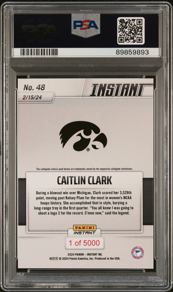 Graded 2024 Panini Instant NIL Caitlin Clark #48 Rookie RC Basketball Card PSA 9 Mint