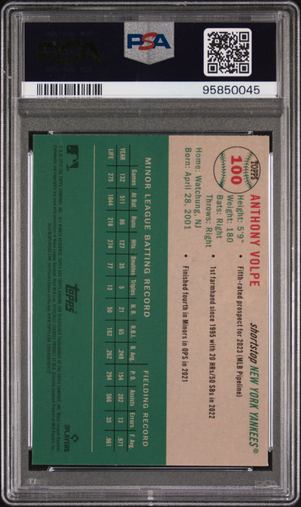 Graded 2023 Topps Platinum Anniversary Anthony Volpe #100 Rookie RC Baseball Card PSA 9 Mint