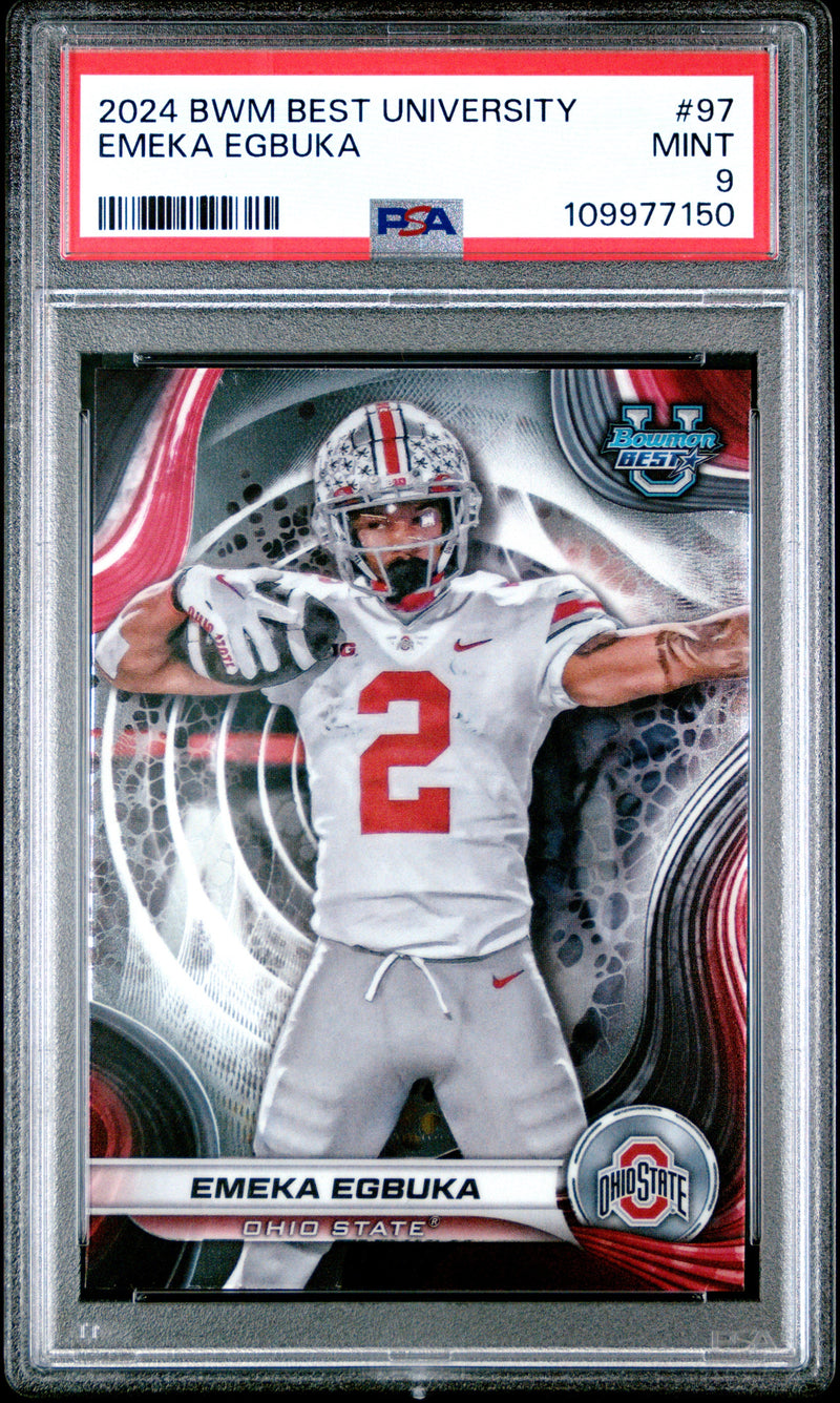 Graded 2024 Topps Bowman Best University Emeka Egbuka #97 Rookie RC Football Card PSA 9 Mint