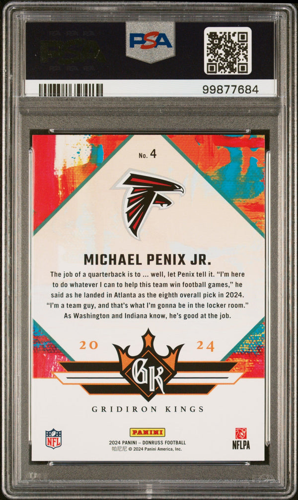 Graded 2024 Panini Donruss Michael Penix Jr #4 Rookie Gridiron Kings Rookie RC Football Card PSA 10 Gem Mint