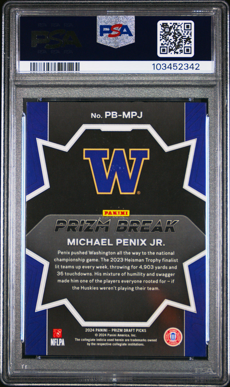 Graded 2024 Panini Prizm Draft Picks Michael Penix Jr #PBMPJ Prizm Break Rookie RC Football Card PSA 10 Gem Mint