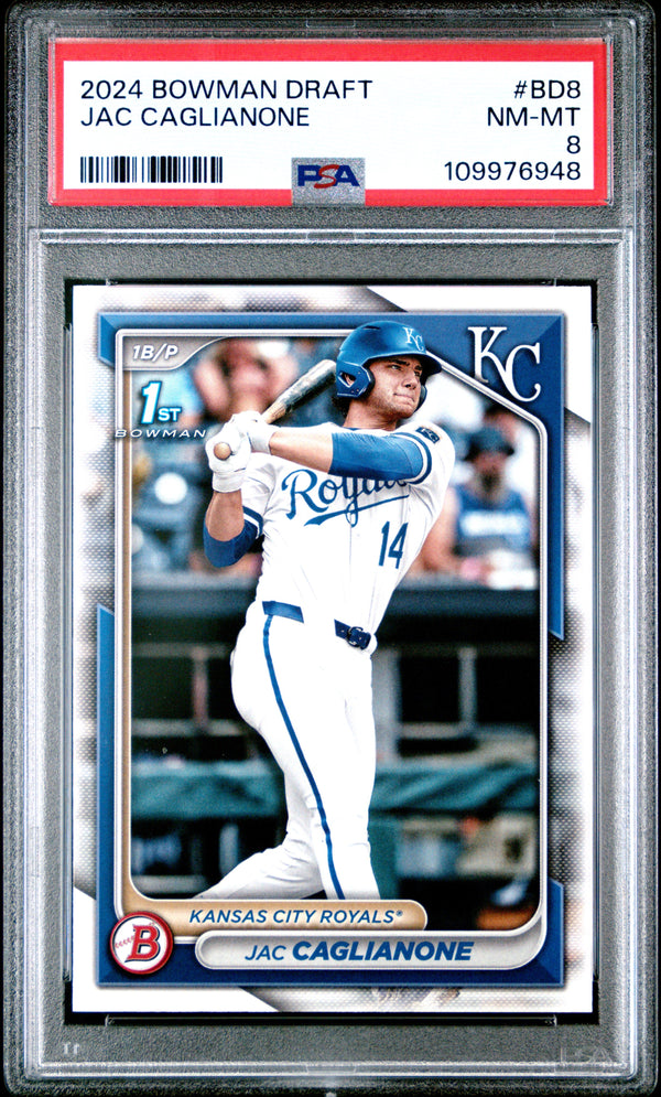 Graded 2024 Topps Bowman Draft Jac Caglianone #BD8 Rookie RC Baseball Card PSA 8 Near Mint