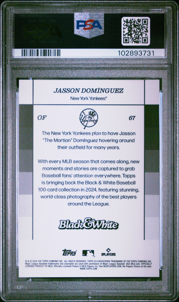 Graded 2024 Topps Black & White Jasson Dominguez #67 Rookie RC Baseball Card PSA 10 Gem Mint