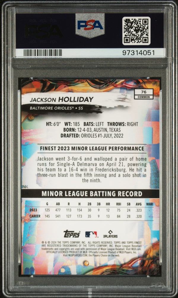 Graded 2024 Topps Finest Jackson Holliday #76 Purple Checkerboard Refractor #/150 Rookie RC Baseball Card PSA 10 Gem Mint