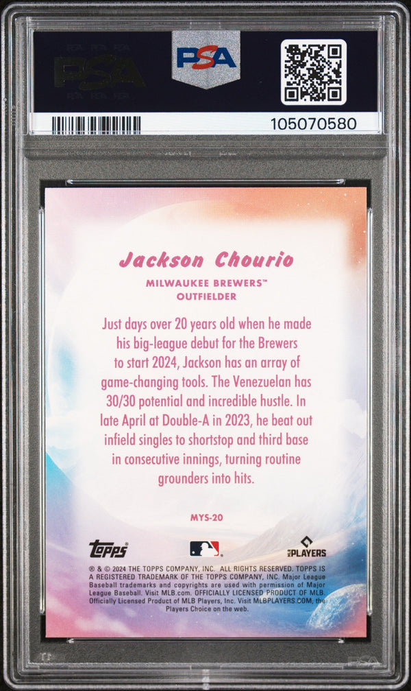 Graded 2024 Topps Update Jackson Chourio #MYS20 Mystical Rookie RC Baseball Card PSA 10 Gem Mint
