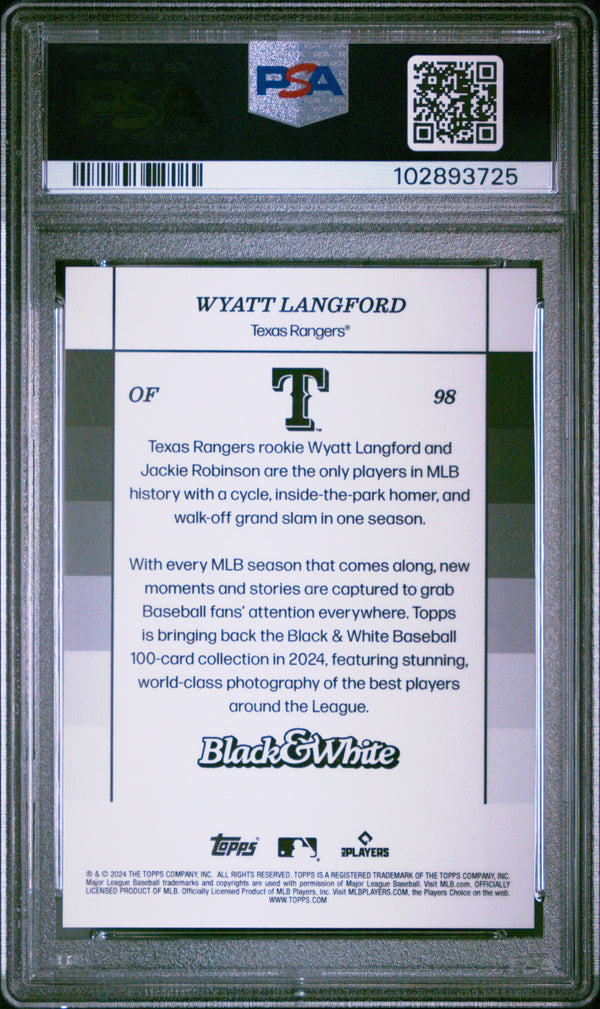 Graded 2024 Topps Black & White Wyatt Langford #98 Rookie RC Baseball Card PSA 10 Gem Mint