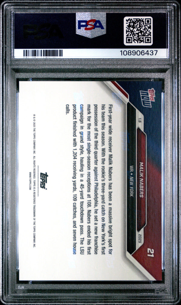 Graded 2024 Topps Now Malik Nabers #21 Purple /49 Rookie RC Football Card PSA 10 Gem Mint