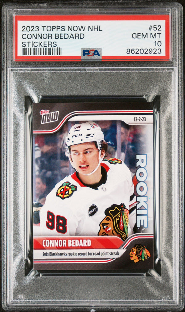 Graded 2023 Topps Now NHL Connor Bedard #52 Stickers Rookie RC Hockey Card PSA 10 Gem Mint