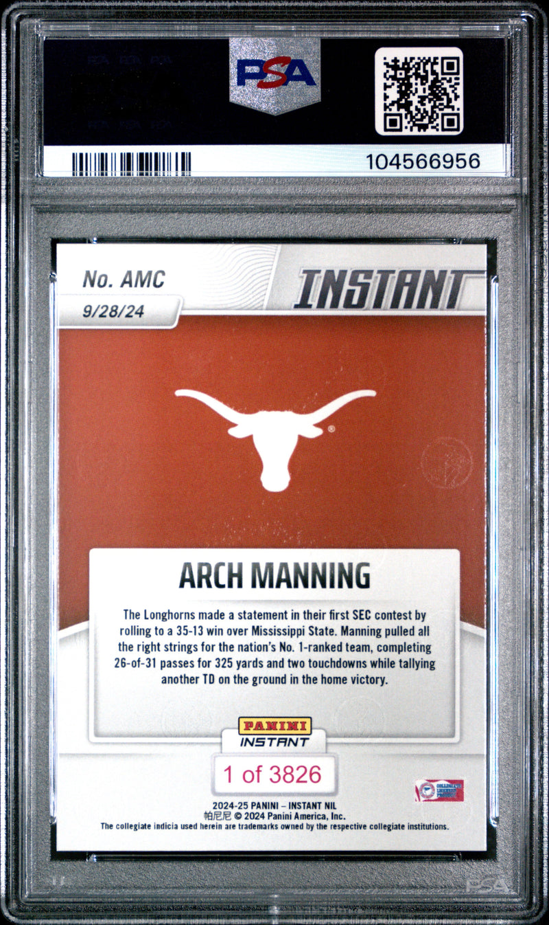 Graded 2024 Panini Instant NIL Arch Manning #AMC Rookie RC Football Card PSA 6 EX Mint