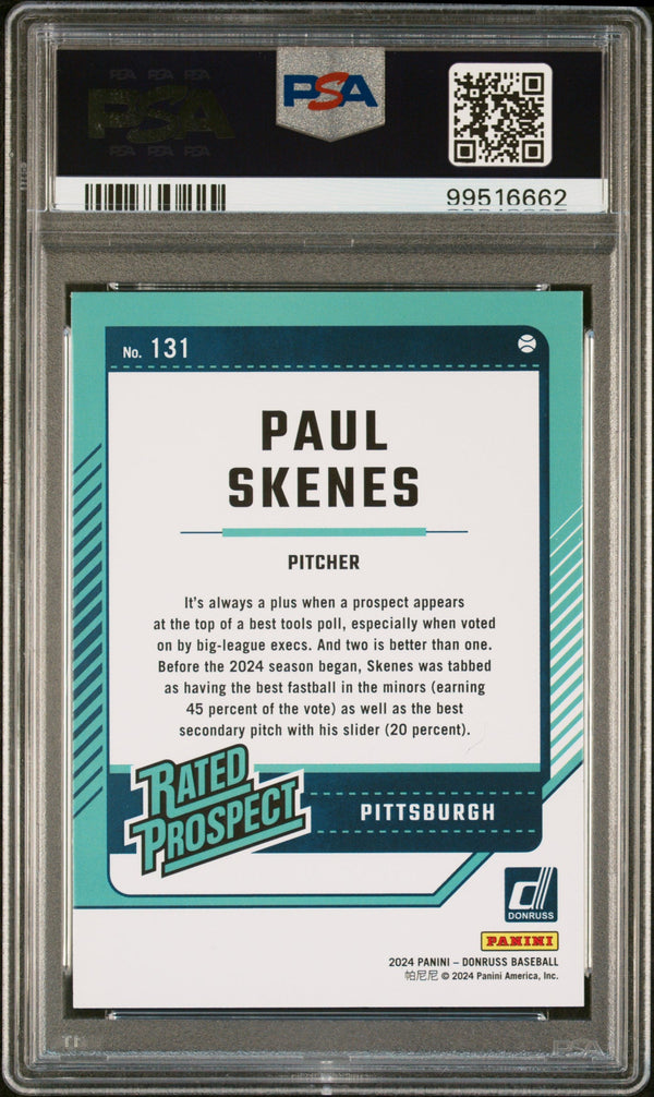 Graded 2024 Panini Donruss Paul Skenes #131 Rookie RC Baseball Card PSA 10 Gem Mint