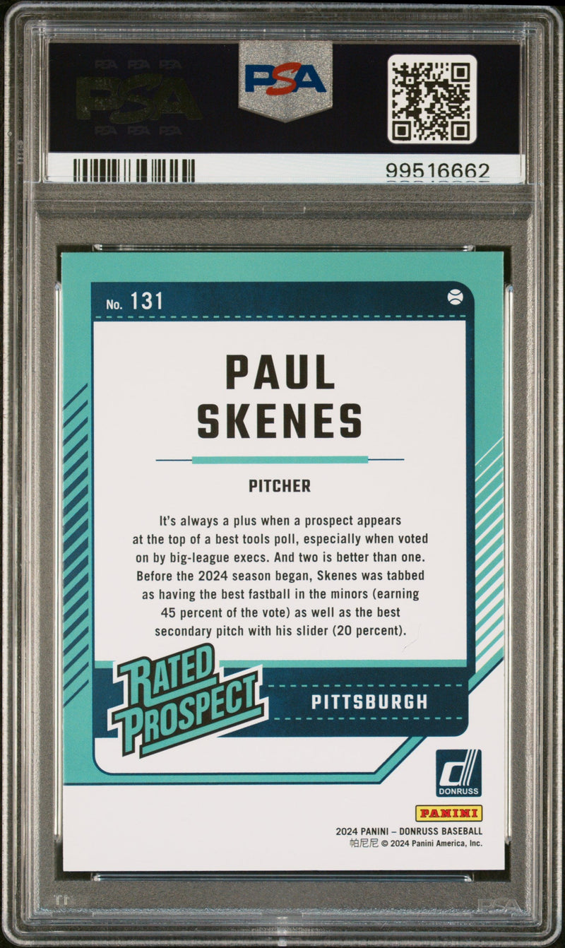 Graded 2024 Panini Donruss Paul Skenes #131 Rookie RC Baseball Card PSA 10 Gem Mint