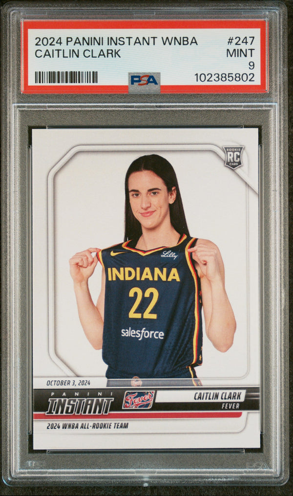 Graded 2024 Panini Instant WNBA Caitlin Clark #247 Rookie RC Basketball Card PSA 9 Mint