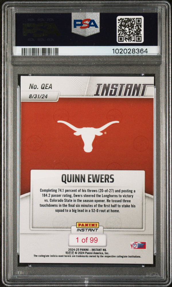 Graded 2024 Panini Instant NIL Quinn Ewers #QEA Rookie RC Football Card PSA 10 Gem Mint