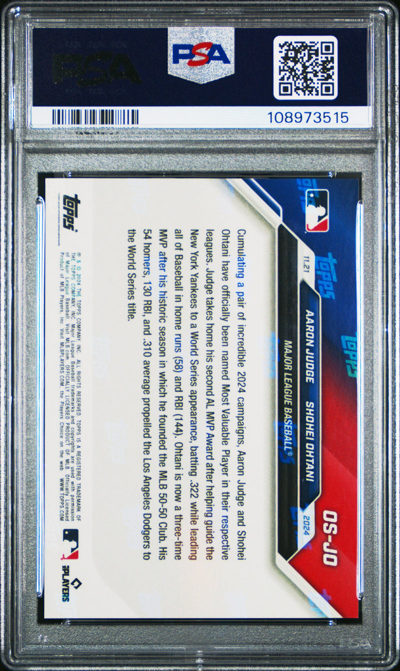 Graded 2024 Topps Now Aaron Judge/Shohei Ohtani #OSJO Black /99 Baseball Card PSA 10 Gem Mint