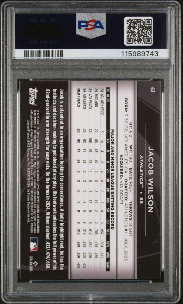 Graded 2025 Topps Chrome Black Jacob Wilson #62 Rookie RC Baseball Card PSA 10 Gem Mint