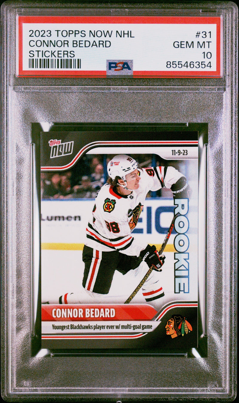 Graded 2023 Topps Now NHL Connor Bedard #31 Stickers Rookie RC Hockey Card PSA 10 Gem Mint