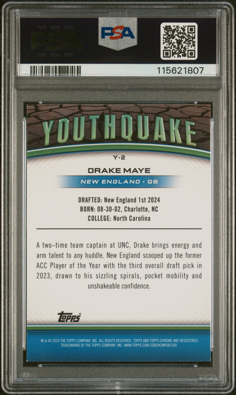 Graded 2024 Topps Chrome Drake Maye #Y2 Youthquake Rookie RC Football Card PSA 10 Gem Mint