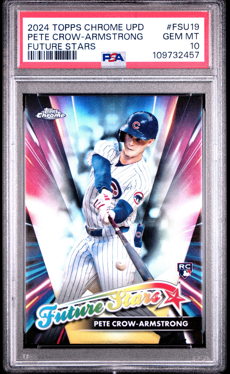 Graded 2024 Topps Chrome Update Pete Crow Armstrong #FSU19 Future Stars Rookie RC Baseball Card PSA 10 Gem Mint