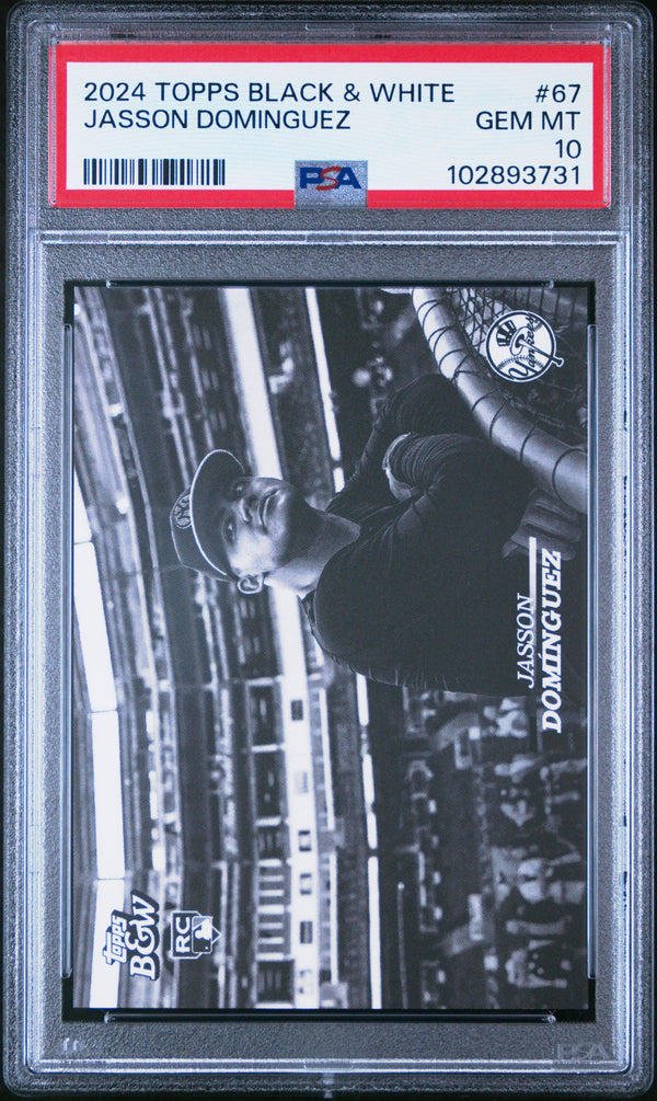 Graded 2024 Topps Black & White Jasson Dominguez #67 Rookie RC Baseball Card PSA 10 Gem Mint