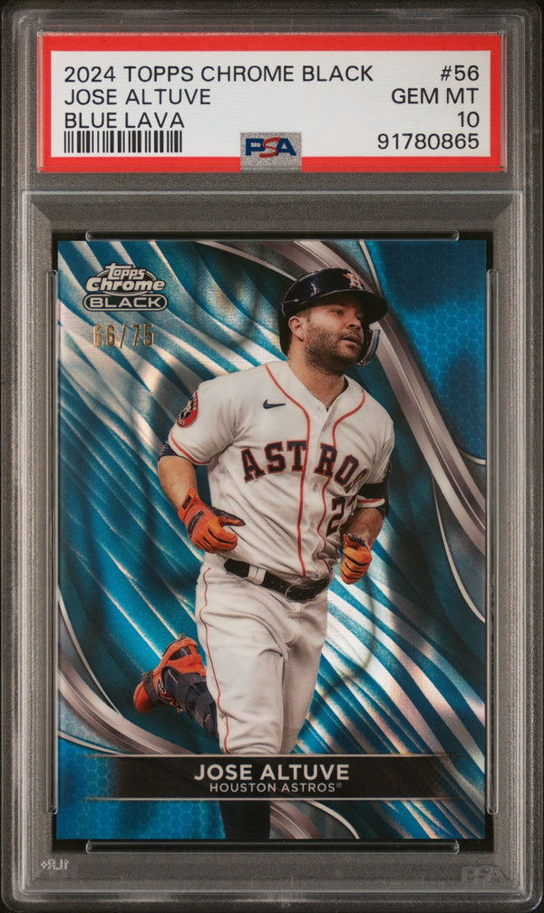 Graded 2024 Topps Chrome Black Jose Altuve #56 Blue Lava #/75 Baseball Card PSA 10 Gem Mint