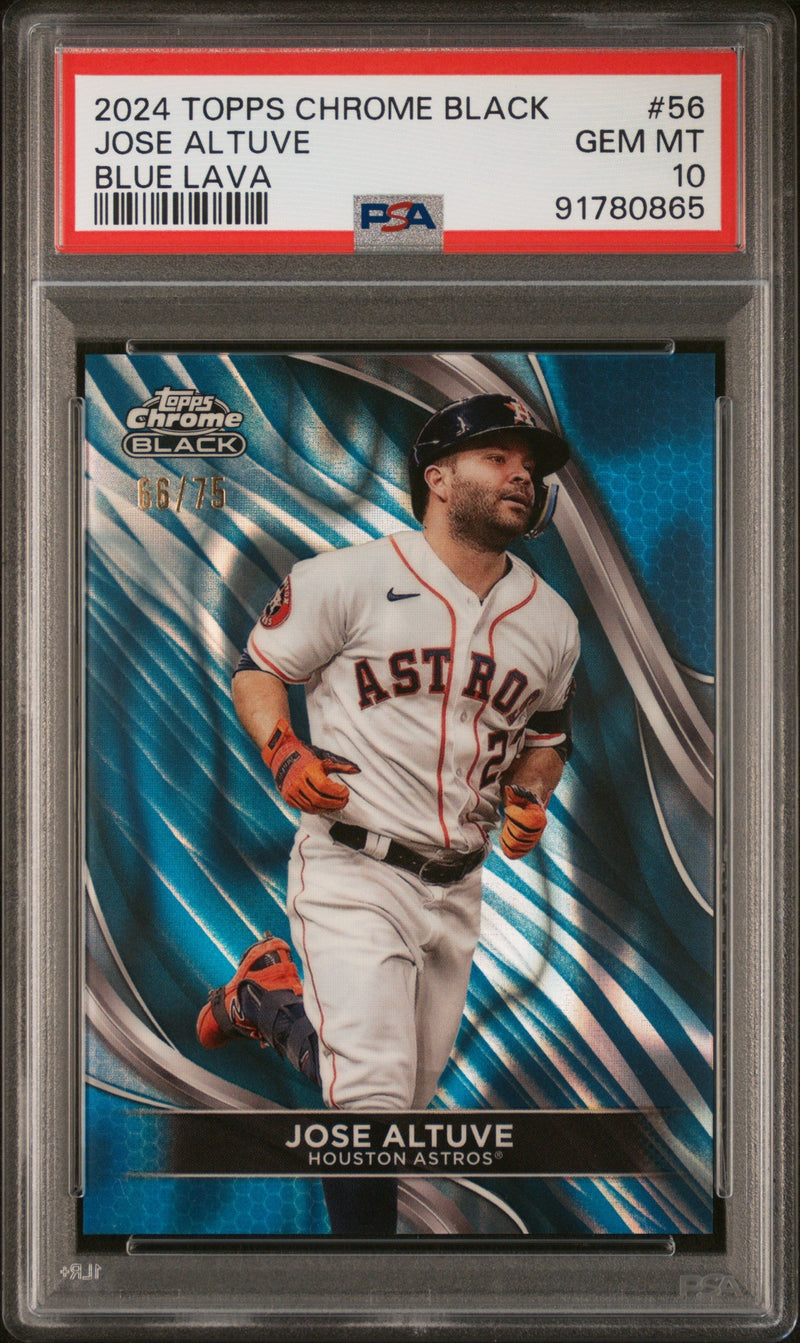 Graded 2024 Topps Chrome Black Jose Altuve #56 Blue Lava #/75 Baseball Card PSA 10 Gem Mint