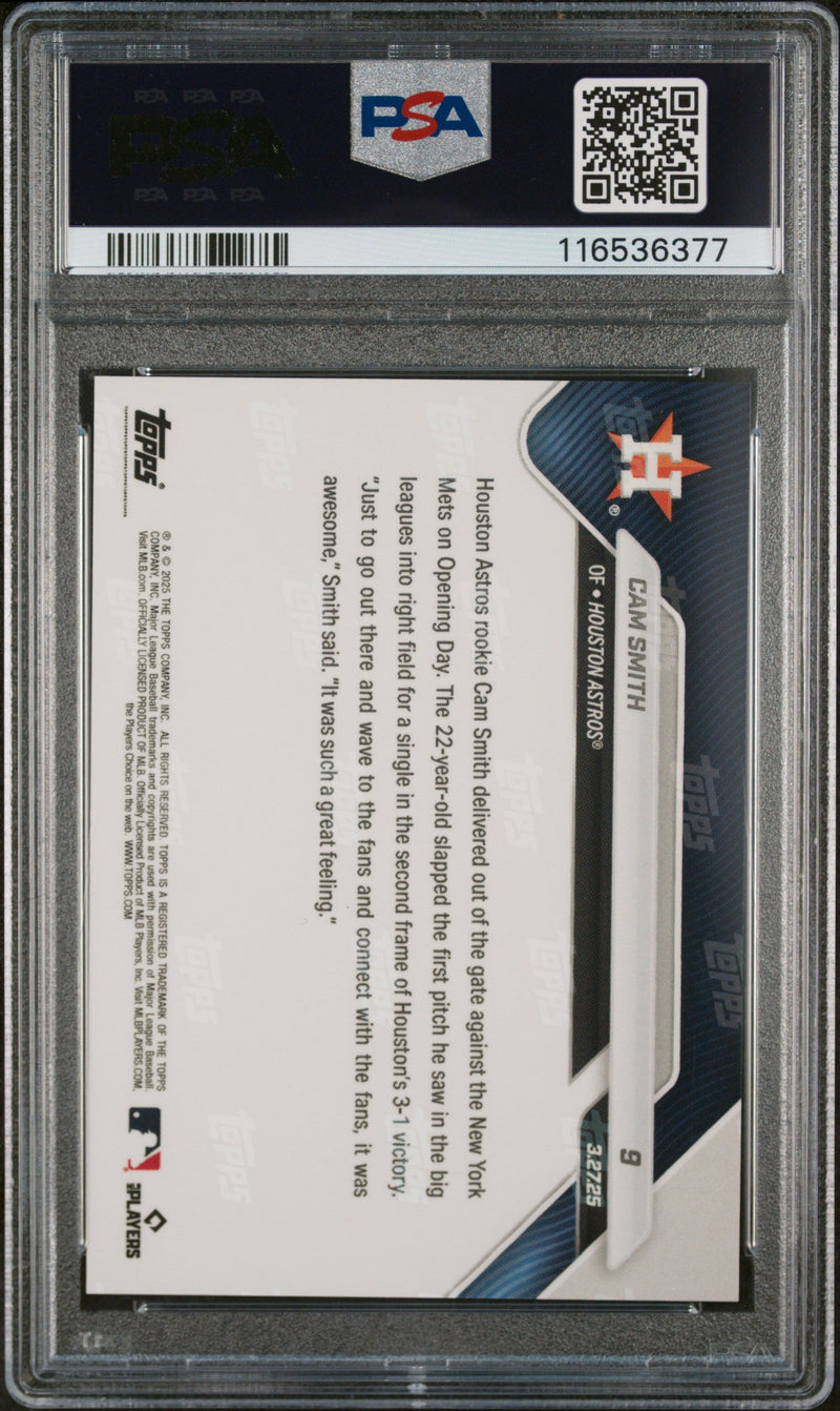 Graded 2025 Topps Now Cam Smith #9 Rookie RC Baseball Card PSA 9 Mint