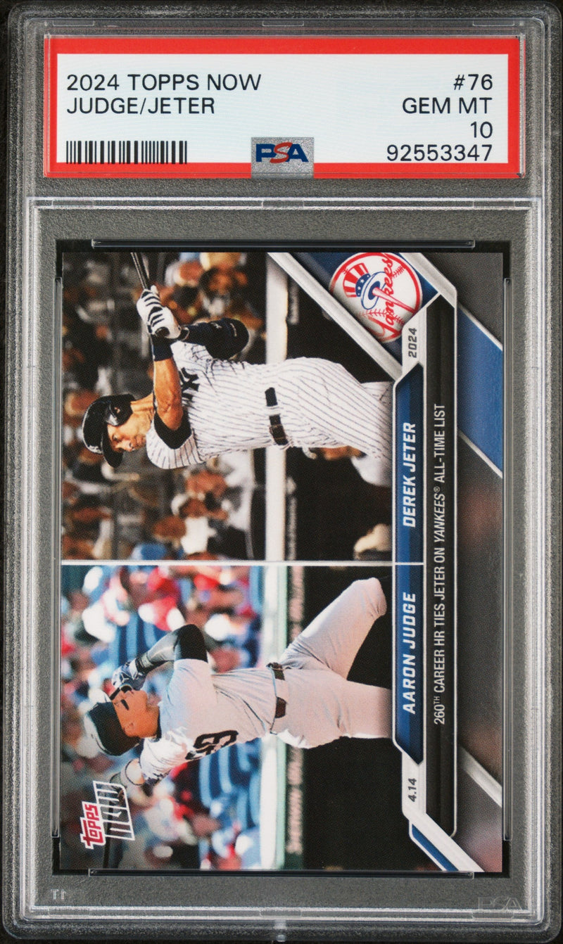 Graded 2024 Topps Now Aaron Judge/Derek Jeter #76 Baseball Card PSA 10 Gem Mint