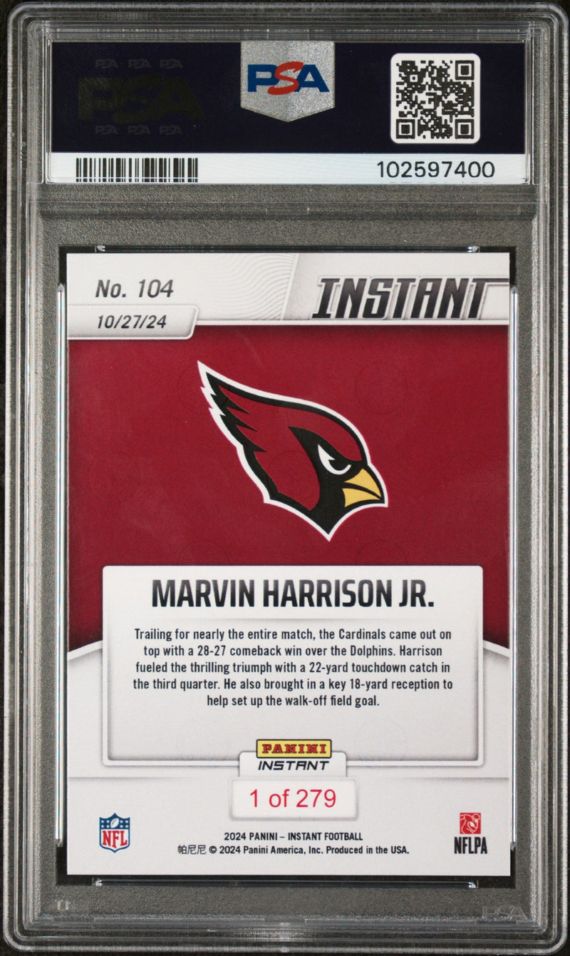 Graded 2024 Panini Instant NFL Marvin Harrison Jr #104 Rookie RC Football Card PSA 9 Mint